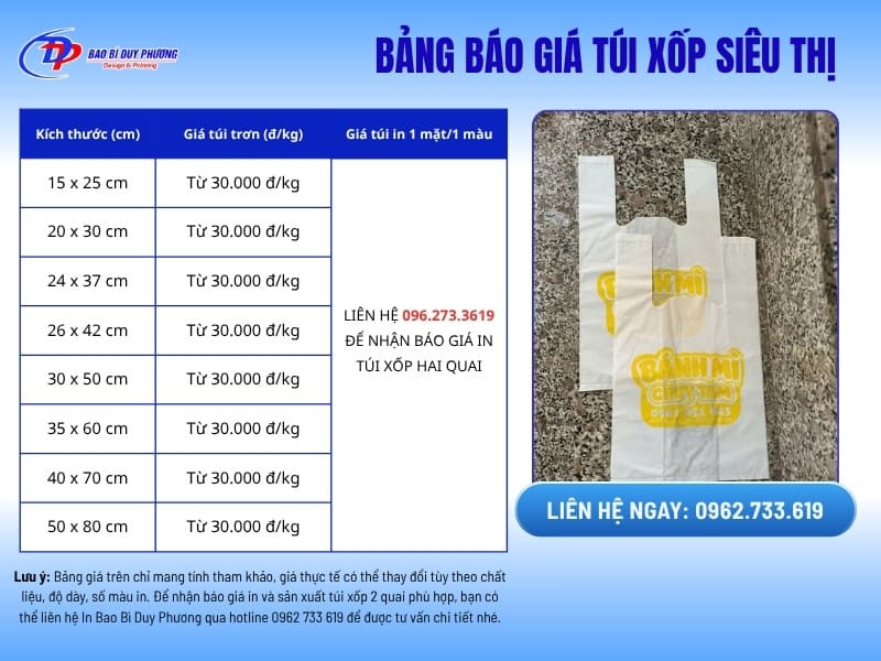bảng báo giá túi xốp siêu thị