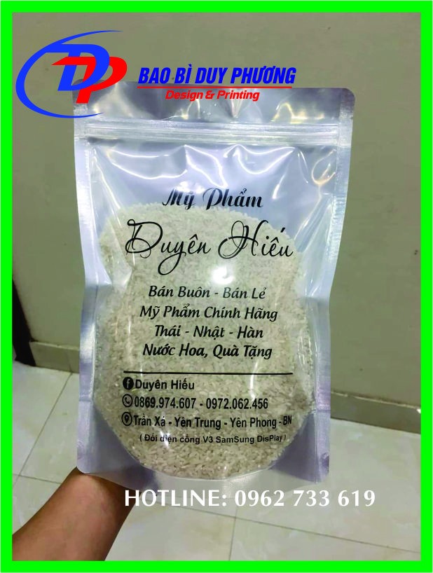 In Túi Zipper Mặt Bạc Mặt Trong