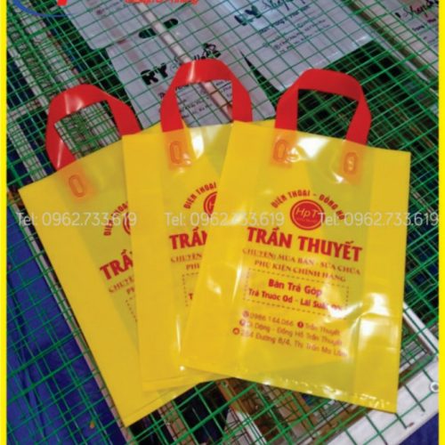 Túi pe vàng quai ép đỏ