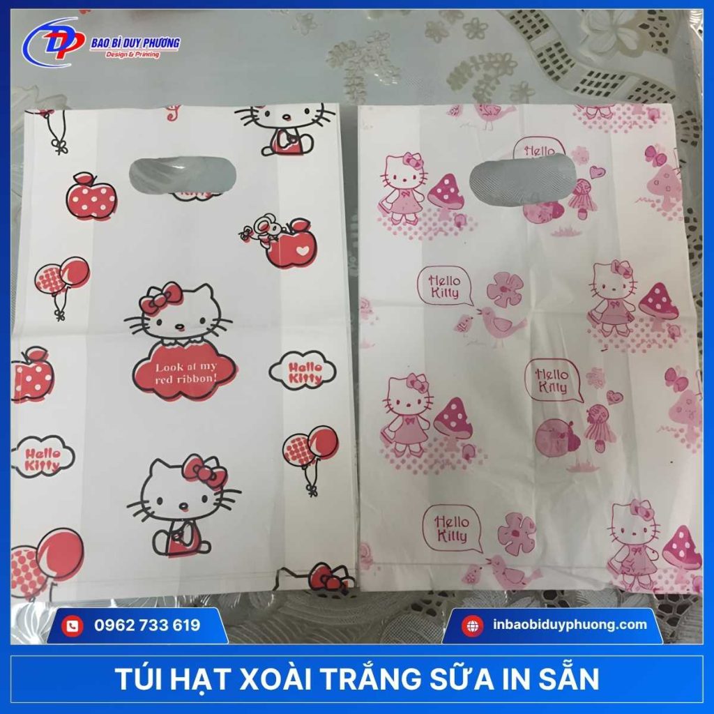 Mẫu túi hạt xoài in sẵn hình Hello Kitty dễ thương đựng mỹ phẩm làm đẹp
