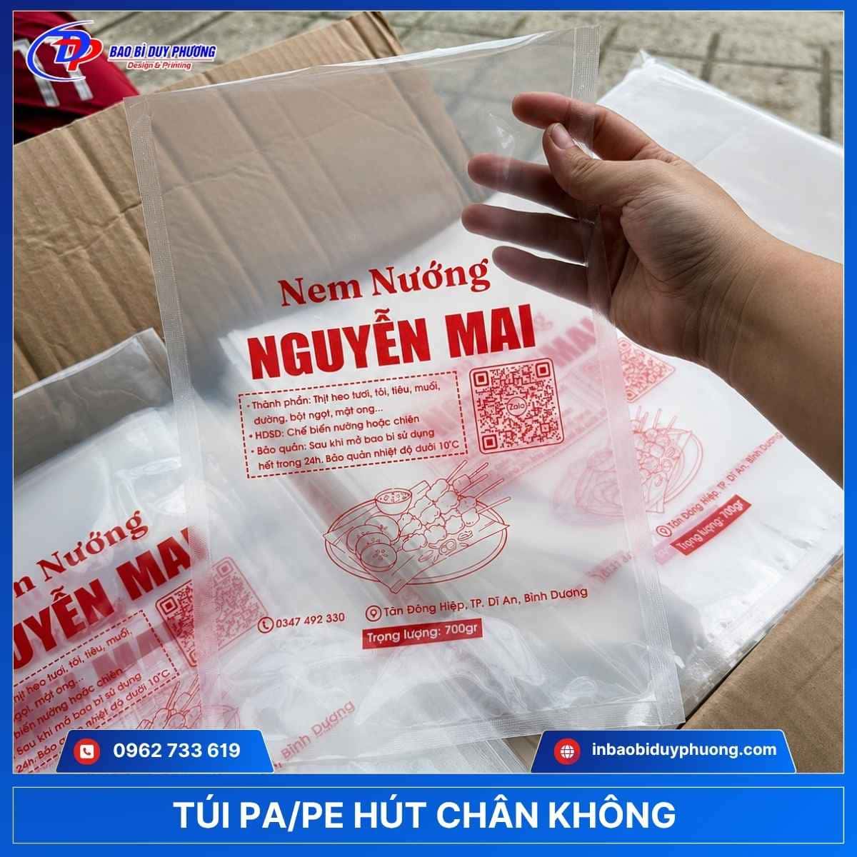 túi trơn hút chân không in logo