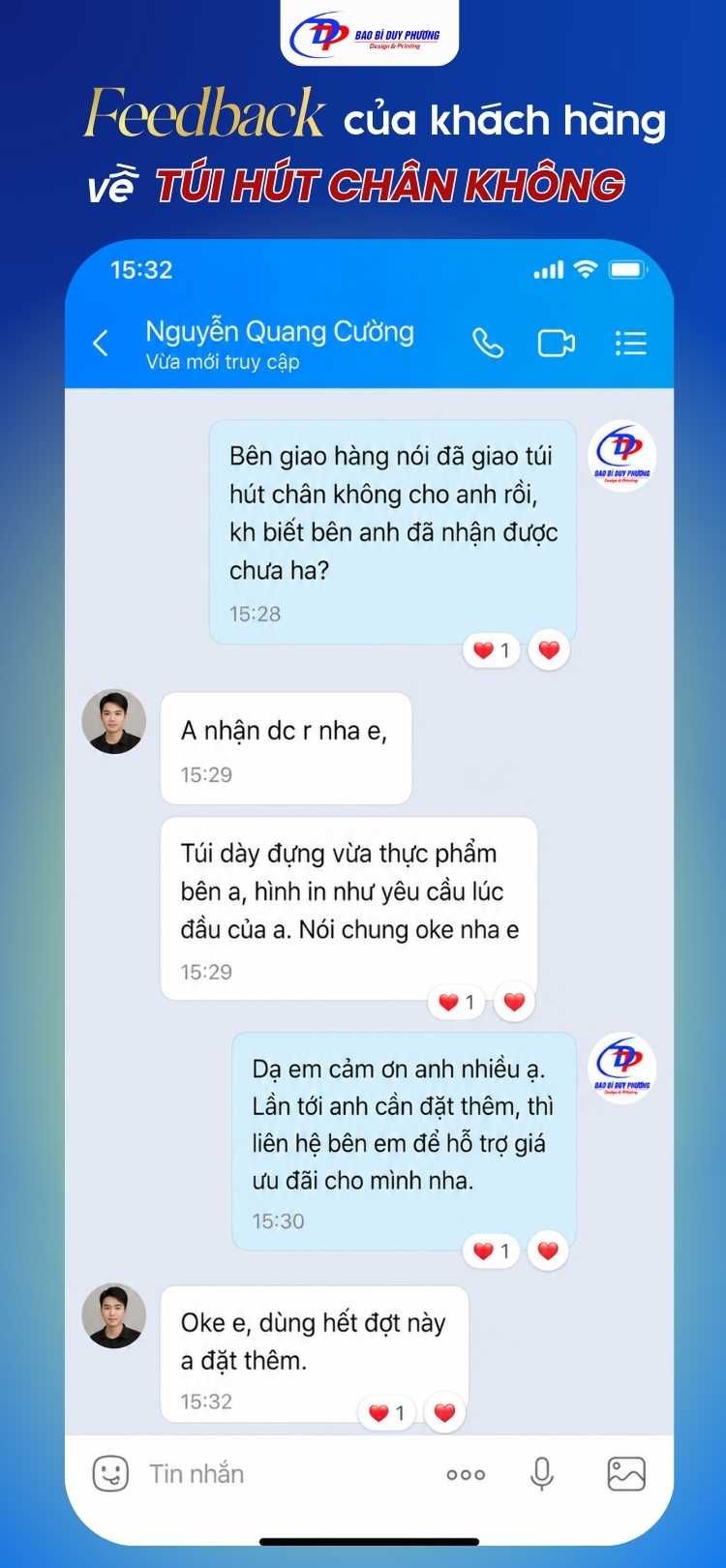 Feedback của khách hàng về hình in trên túi pa hút chân không
