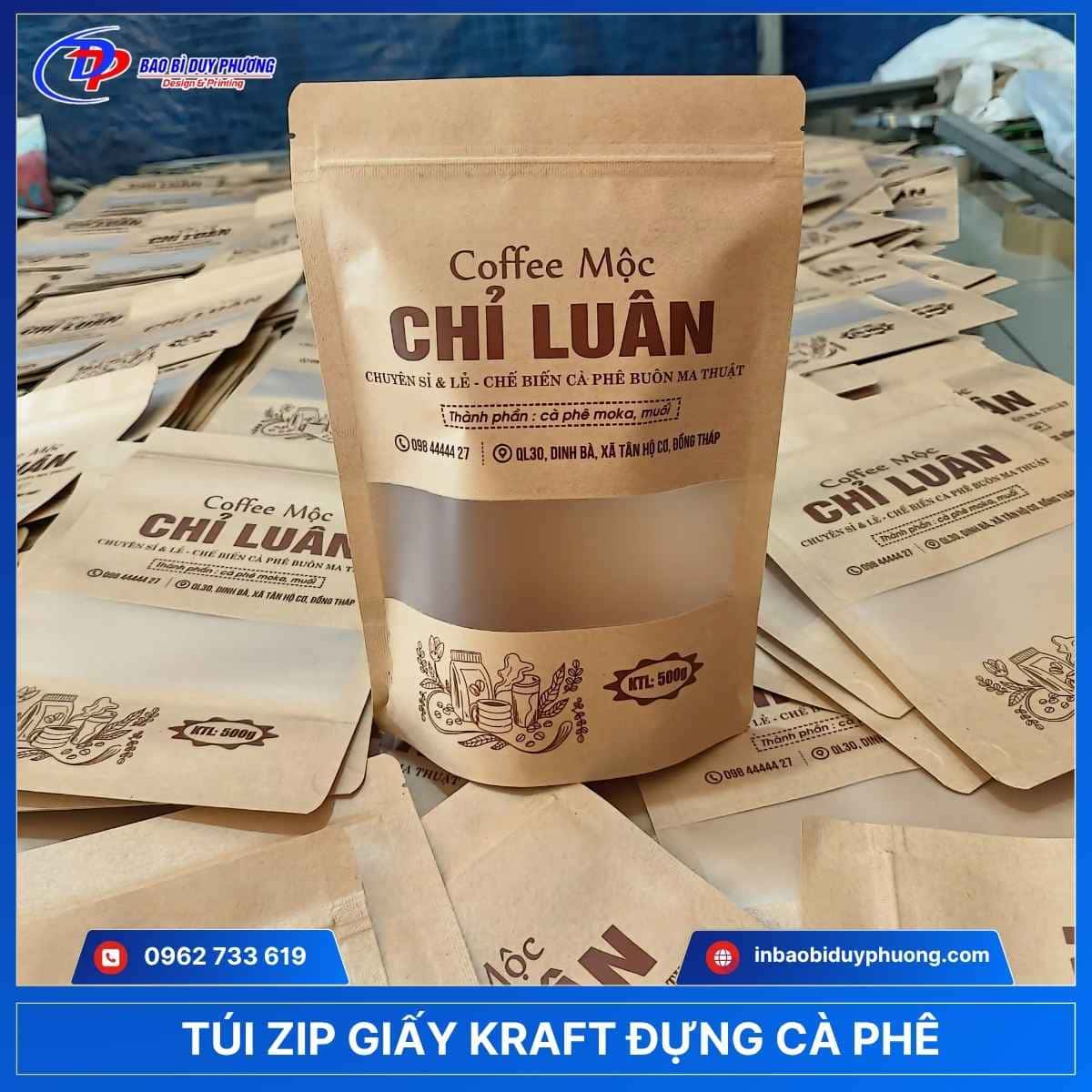 bao bì túi zip giấy kraft đựng cà phê