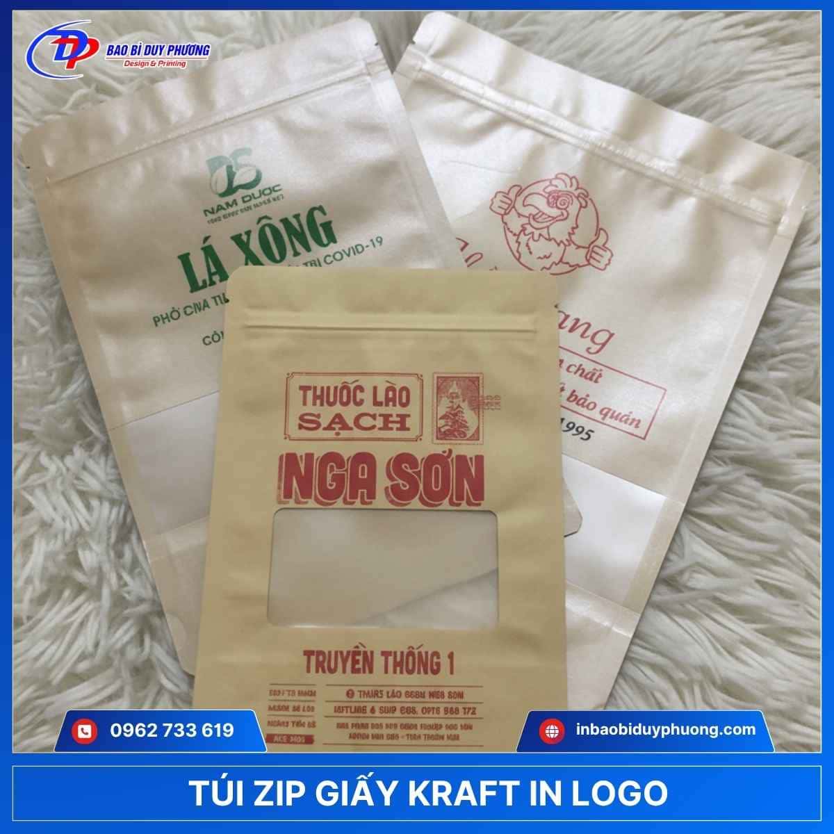 túi zip giấy kraft in logo cửa sổ vuông