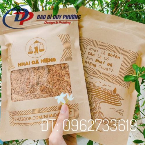 túi zipper giấy kraft cửa sổ đựng cơm cháy