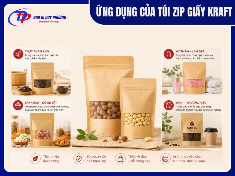 Ứng dụng của túi zip giấy kraft đáy đứng