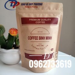 túi zipper giấy kraft đựng hạt cafe