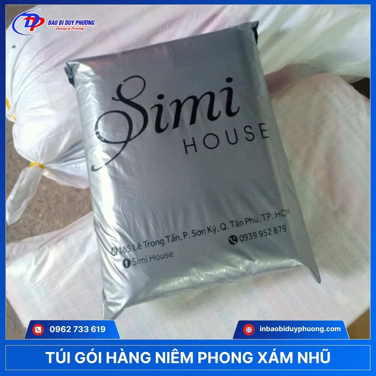 túi gói hàng niêm phong màu xám nhũ