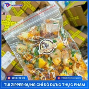 Túi zipper viền chỉ đỏ đựng bánh tráng