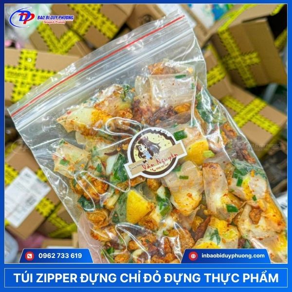 Túi zipper viền chỉ đỏ đựng bánh tráng