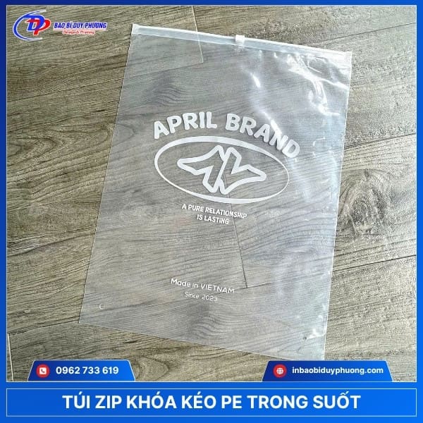 túi zipper miệng khóa kéo trong suốt PE