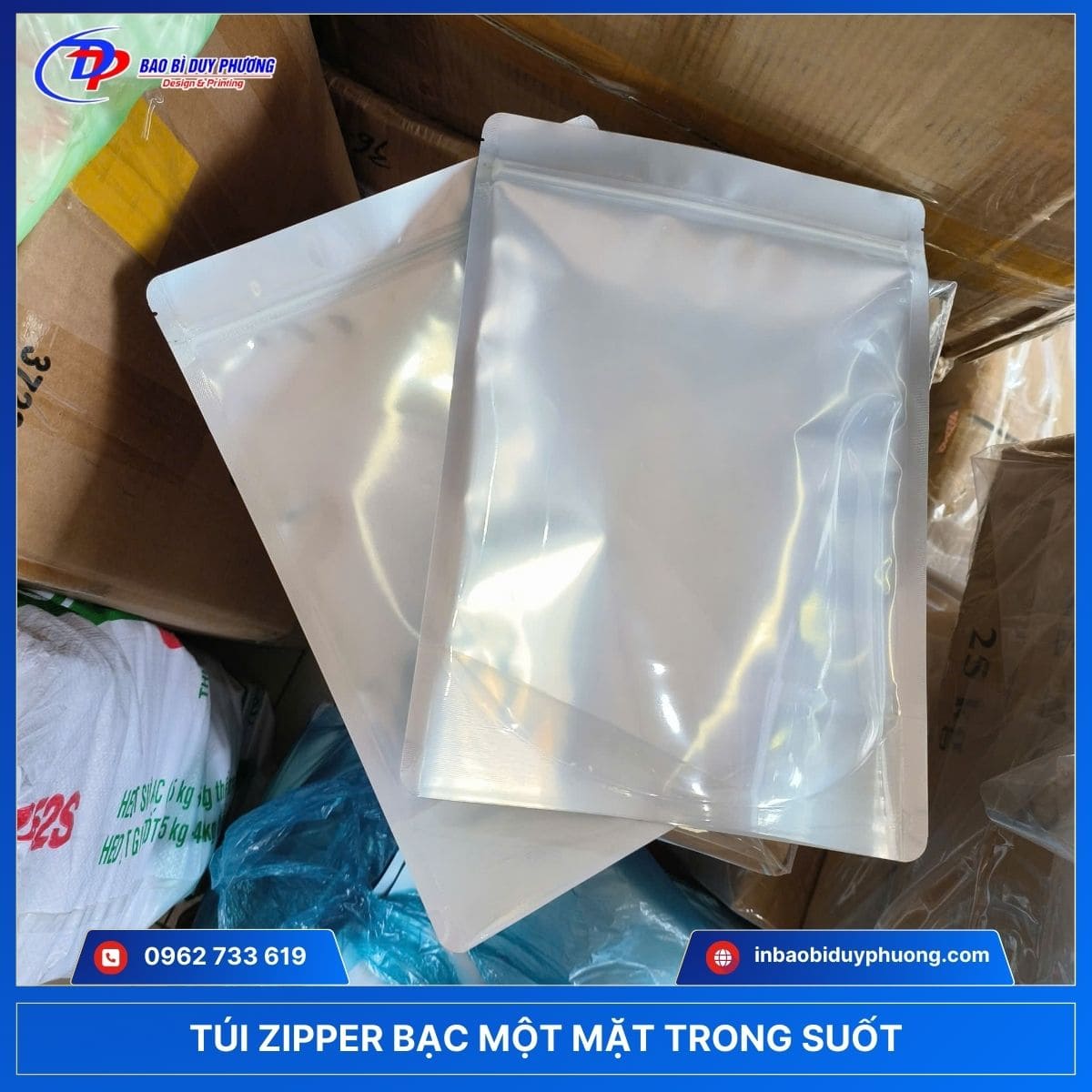 túi zipper mặt bạc mặt trong suốt