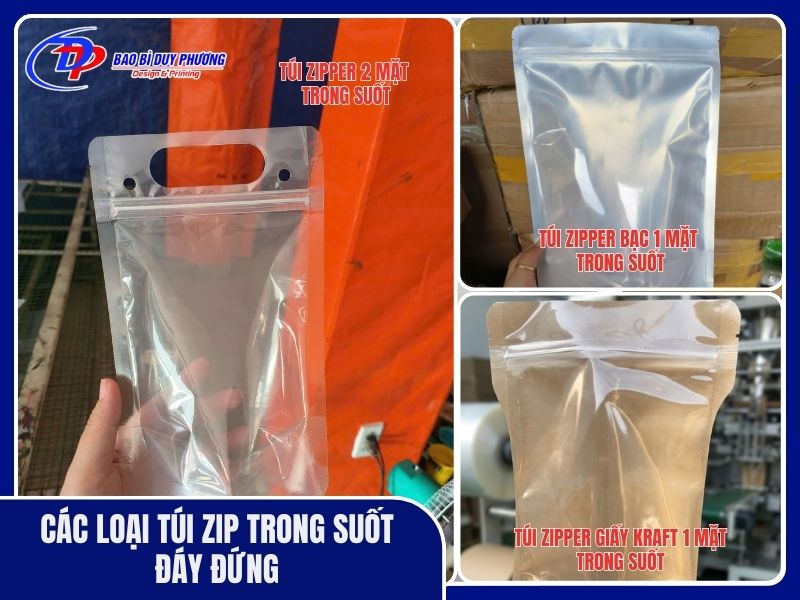 các loại túi zip trong suốt đáy đứng