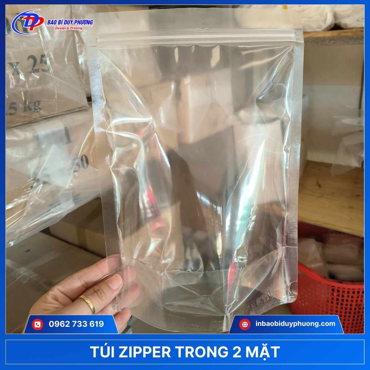 túi zipper trong 2 mặt