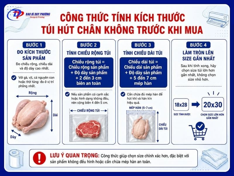công thức tính kích thước túi hút chân không