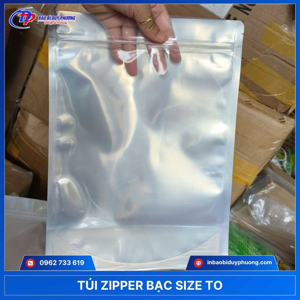 túi zipper bạc size lớn