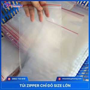 túi zip size lớn viền chỉ đỏ