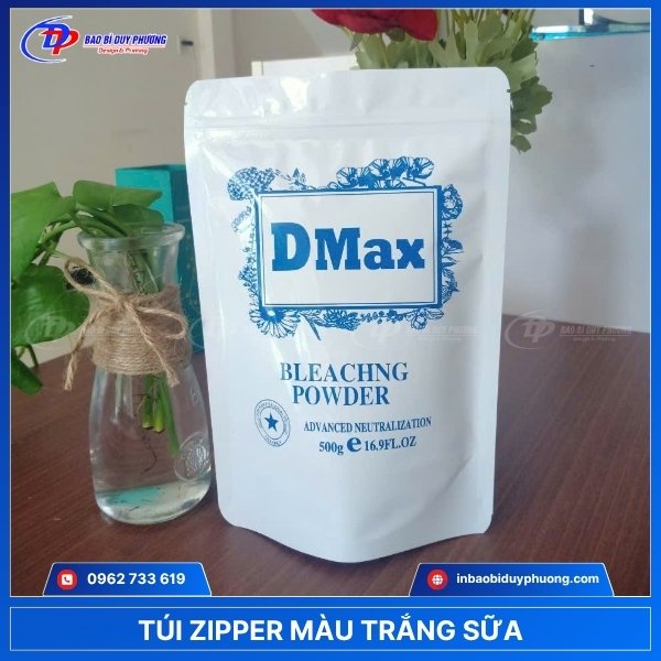 Túi zipper trắng sữa in logo