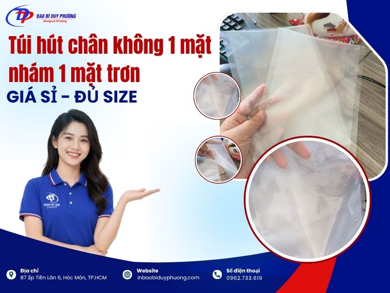 banner túi chân không 1 mặt nhám 1 mặt trơn