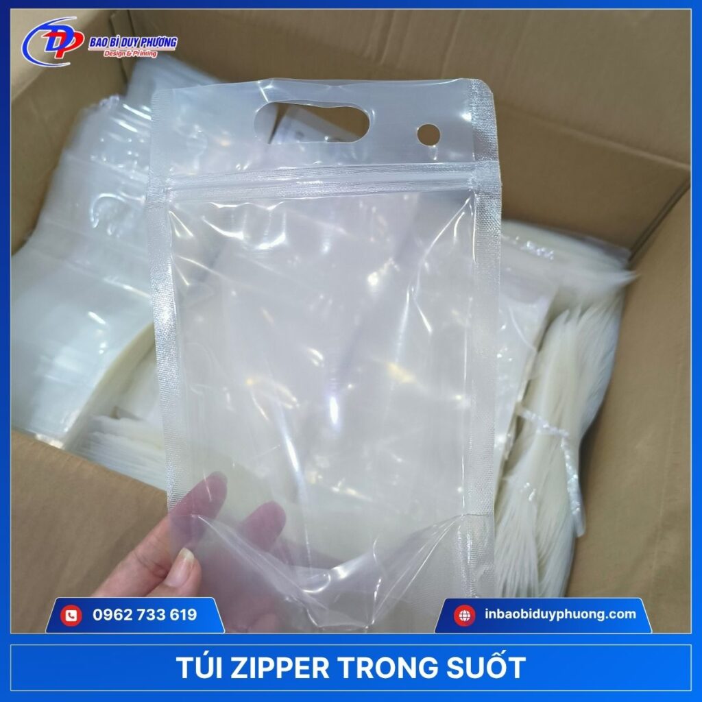 Túi zip vuốt mép trong suốt có đục lỗ hột xoài
